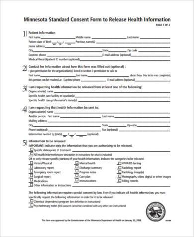 standard health consent form