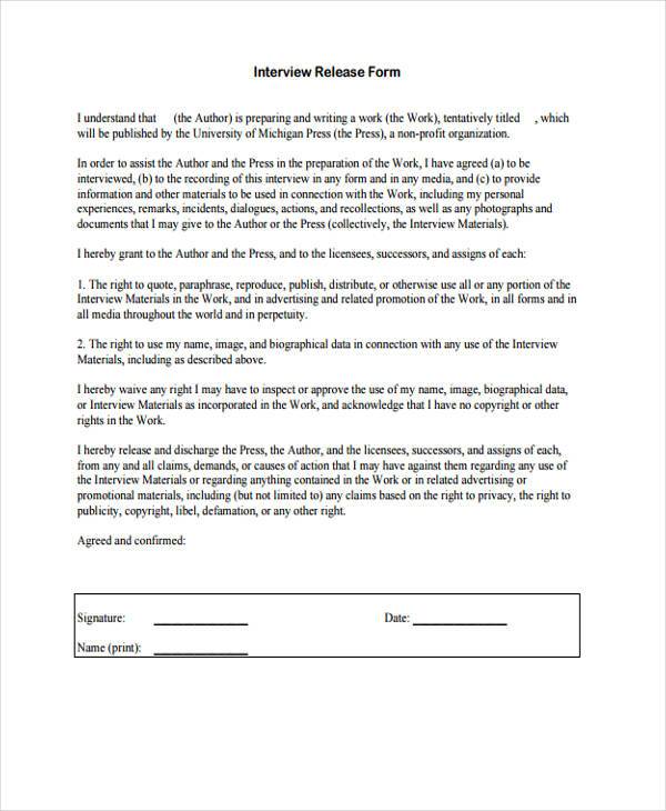 standard interview release form