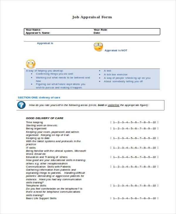 standard job appraisal form