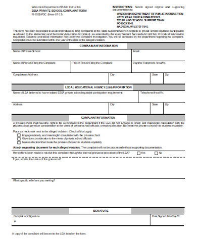 FREE 8+ Sample School Complaint Forms in PDF | MS Word