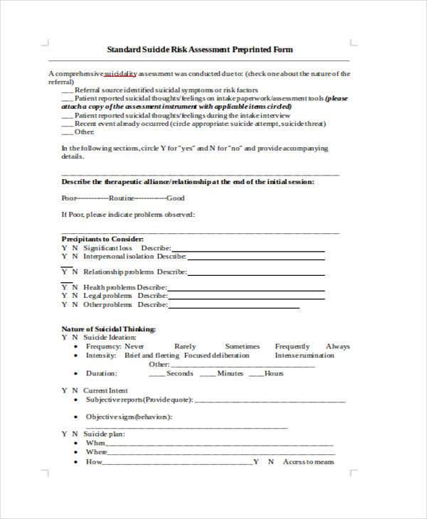 FREE 7+ Suicide Risk Assessment Forms in PDF | MS Word