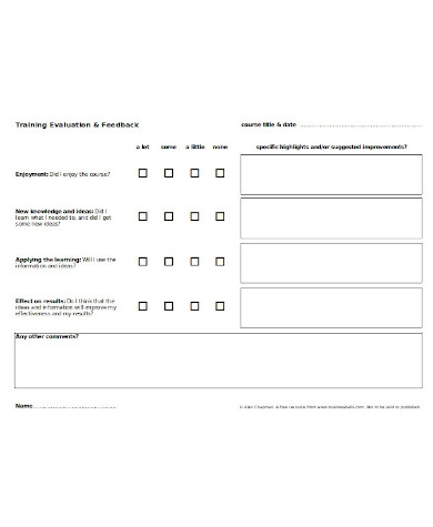 standard training feedback form