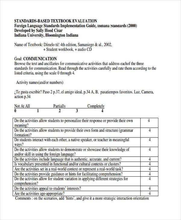 standards based textbook evaluation form