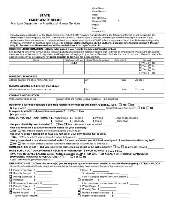 state emergency release form example