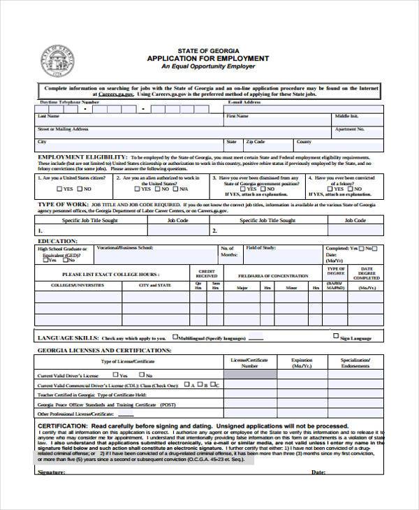 state employment application form