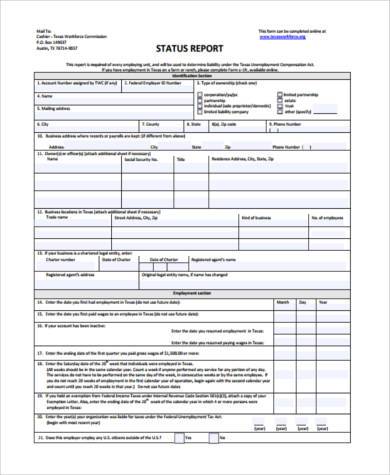 status report form in pdf