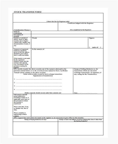 stock transfer form example