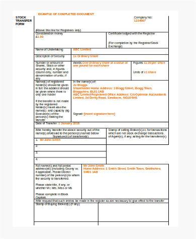 stock transfer form in word format