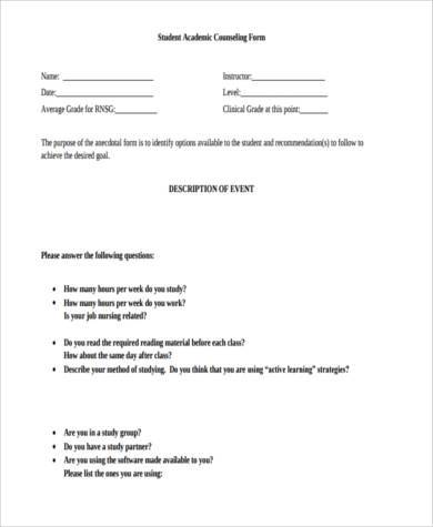 student academic counseling form