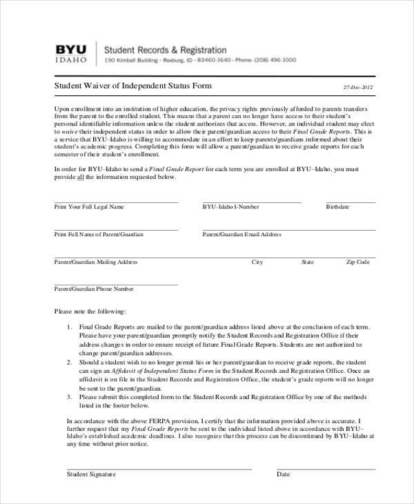 student affidavit of independent status form