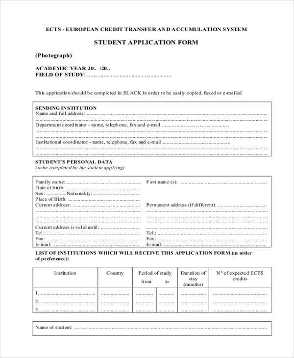 FREE 9+ Student Application Form Samples in PDF | Excel | MS Word