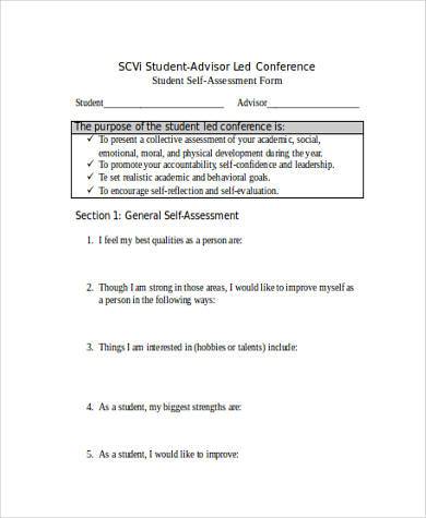 student conference self assessment form