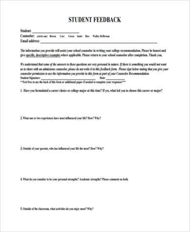 student counseling feedback form