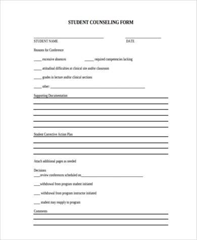 student counseling form example