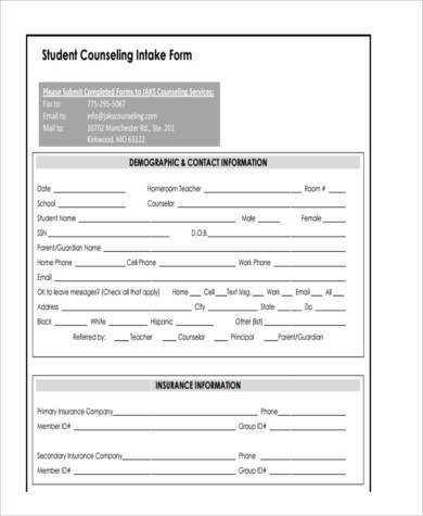 student counseling intake form