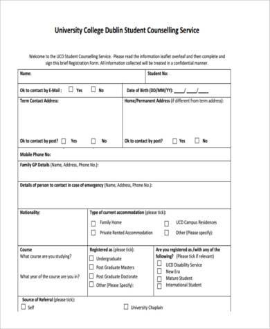 student counselling registration form