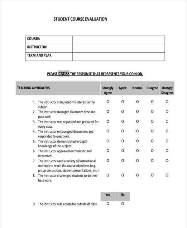 student course evaluation form