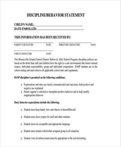 student discipline statement form