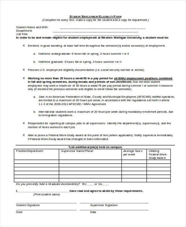 student employment eligibility form