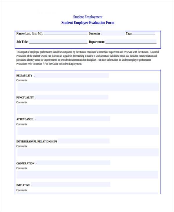 student employment evaluation form