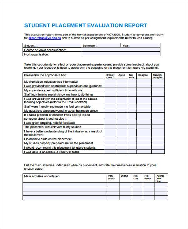 student evaluation report form
