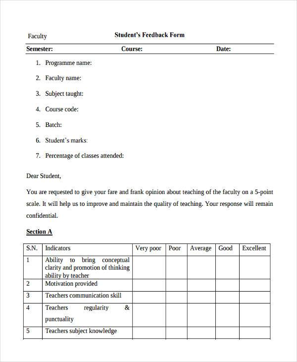 student faculty feedback form