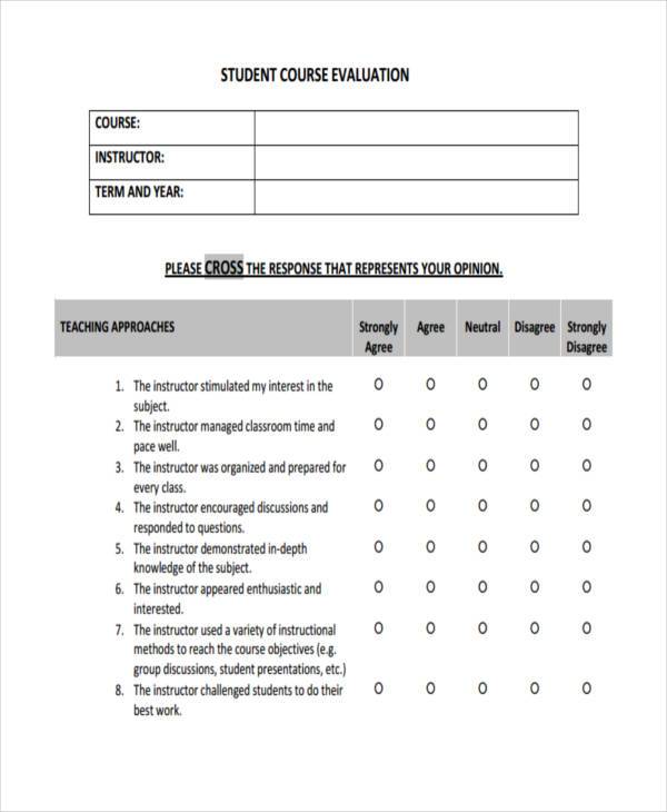student feedback evaluation form