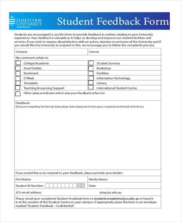 student feedback form example