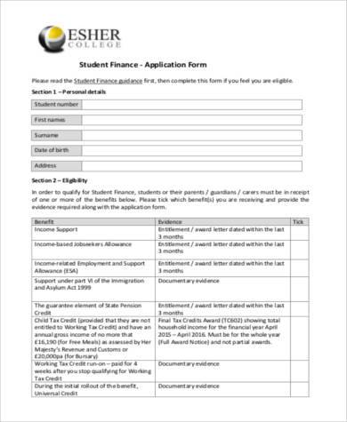 student finance application form pdf