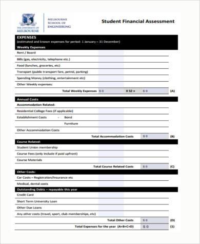 student financial assessment form