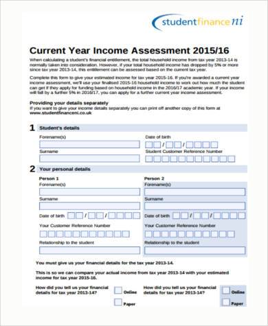 student income assessment form