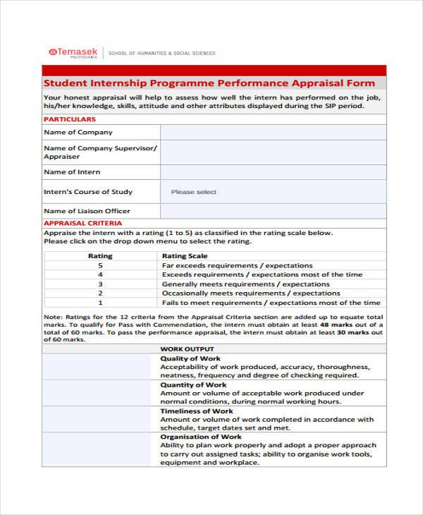 FREE 7+ Sample Internship Appraisal Forms in PDF | MS Word