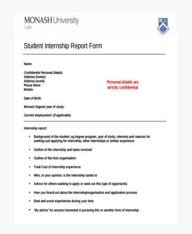 student internship report form