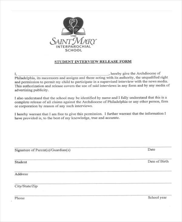 student interview release form