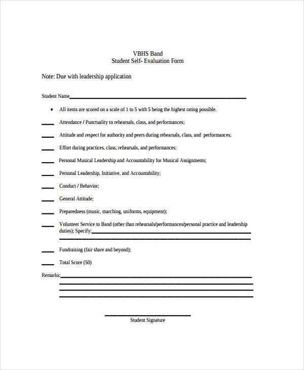 student leadership evaluation form example