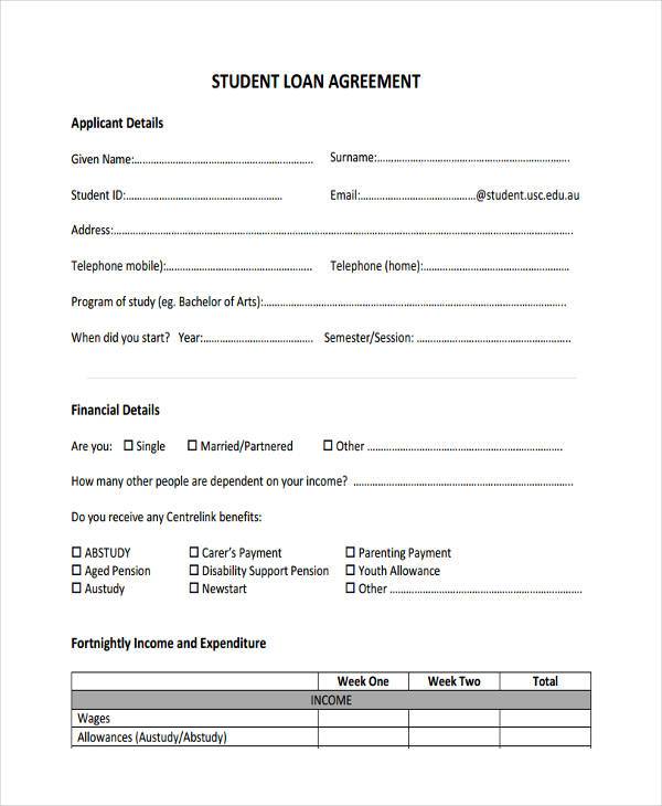 student loan agreement form example