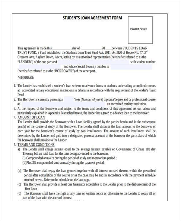 student loan agreement form format