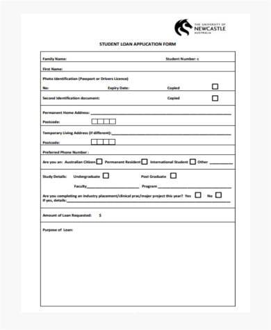 student loan application form example