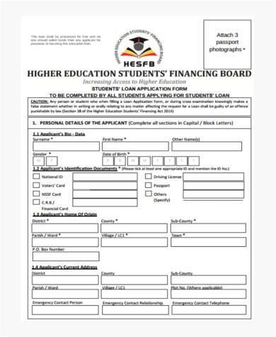 student loan application form in pdf