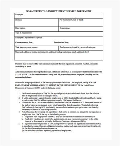 student loan repayment service agreement form