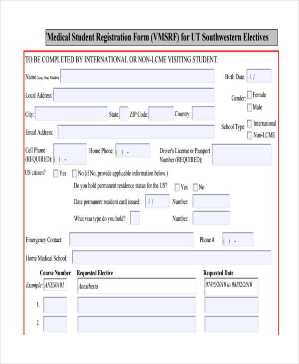 student medical registration form