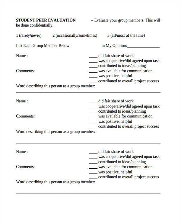 FREE 16+ Peer Evaluation Form Samples, PDF, MS Word, Google Docs, Excel