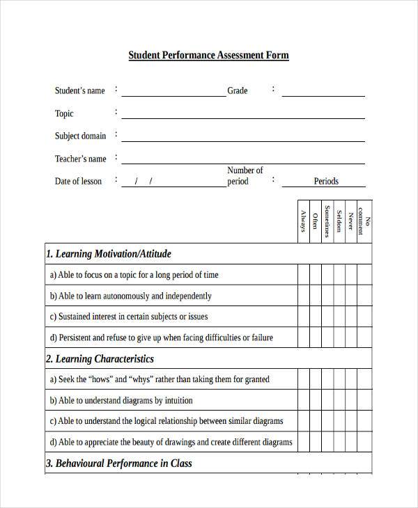 FREE 8 Student Assessment Form Samples In PDF MS Word