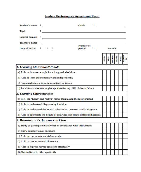 student performance assessment form1