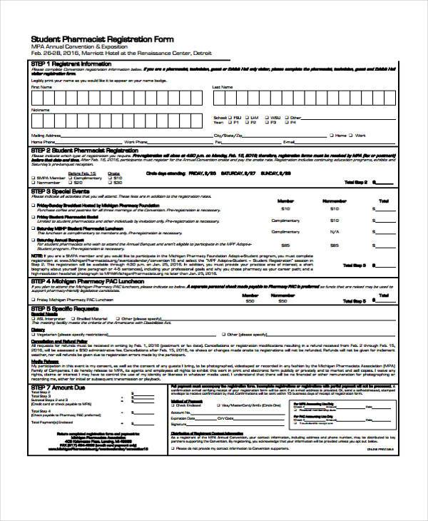 student pharmacist registration form sample