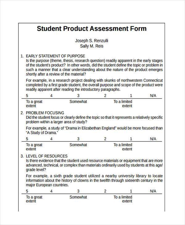 Sample Assessment Form