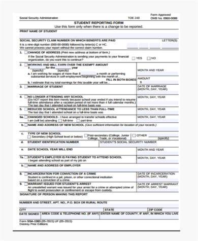 student reporting form