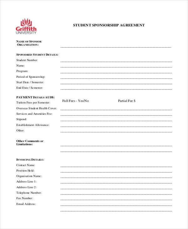 student sponsorship agreement form
