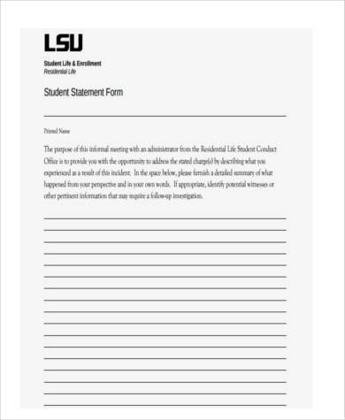 FREE 8+ Sample Student Statement Forms in PDF | MS Word