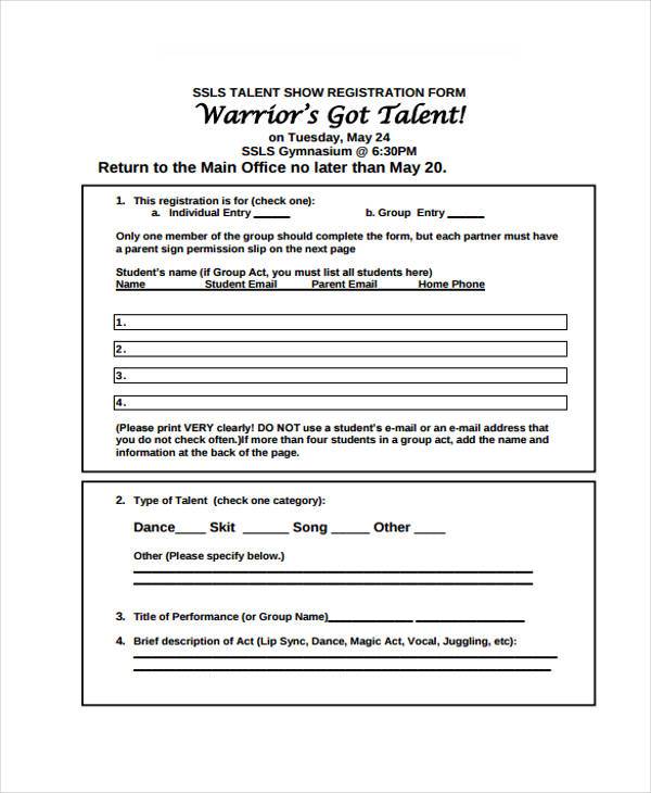 student talent show registration form